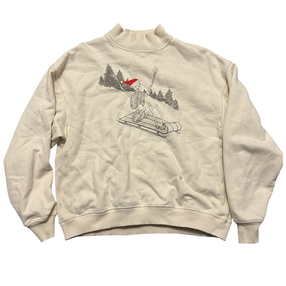 American Eagle Christmas Skeleton Sledding Graphic Crewneck Oversized Sweatshirt - Picture 1 of 2